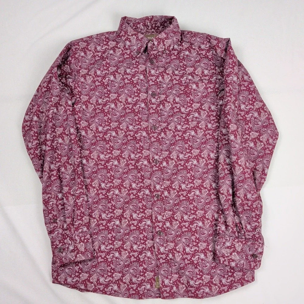Ariat Boys Olex CAV SMU Burgundy Paisley Western Rodeo Button Down Shirt XL 18
